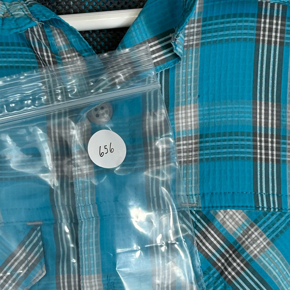 Columbia Mens S Blue Plaid Omni-Shade Vented Short Sleeve Button Down Shirt Hike - Picture 9 of 9